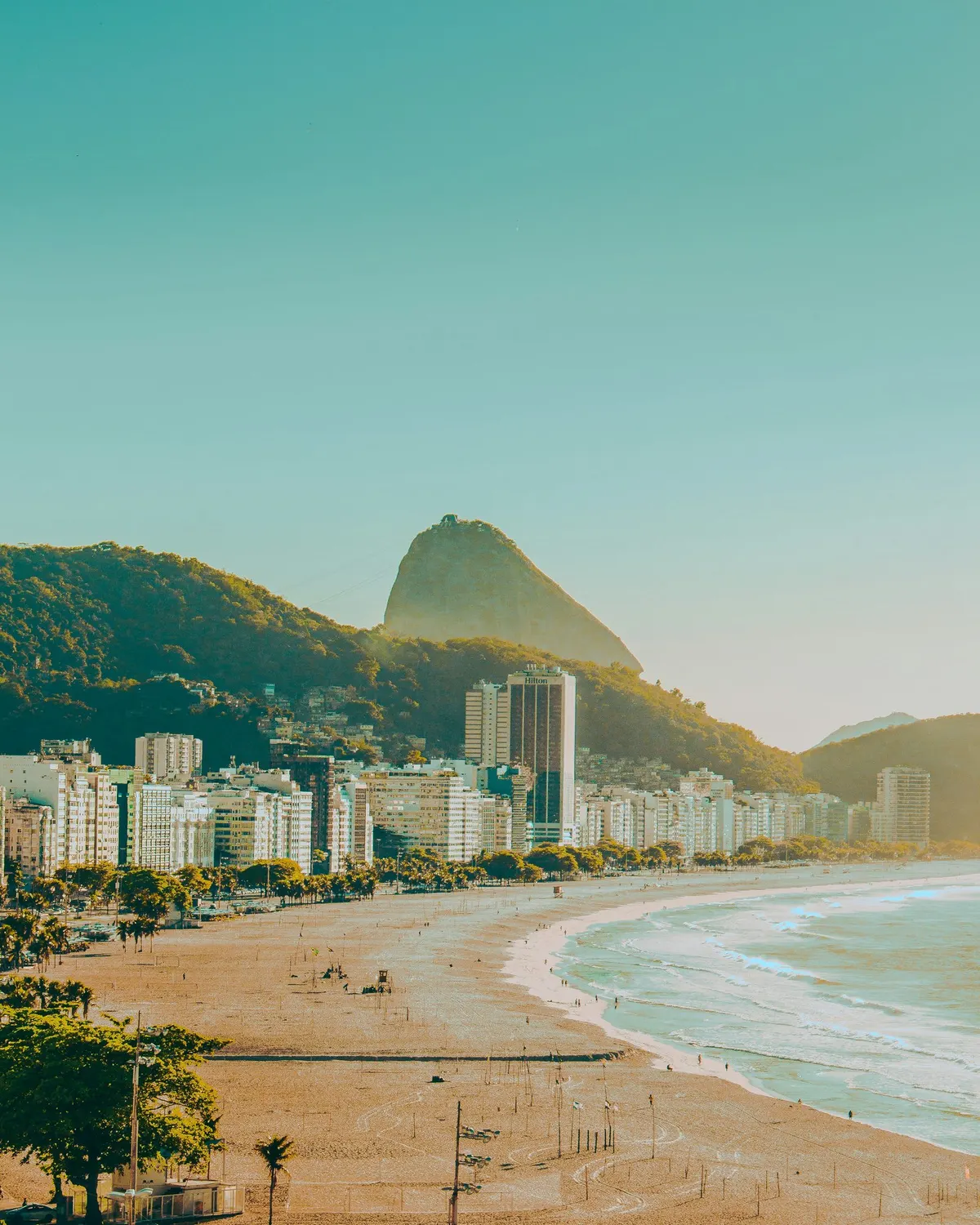 Copacabana Beach with Sugarloaf Mountain in the background
