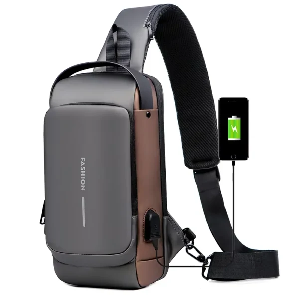 Anti-theft crossbody sling bag with external USB charging port