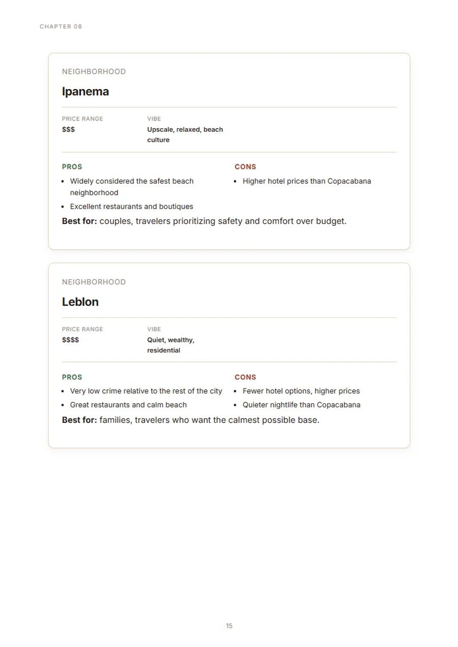Neighborhood comparison cards